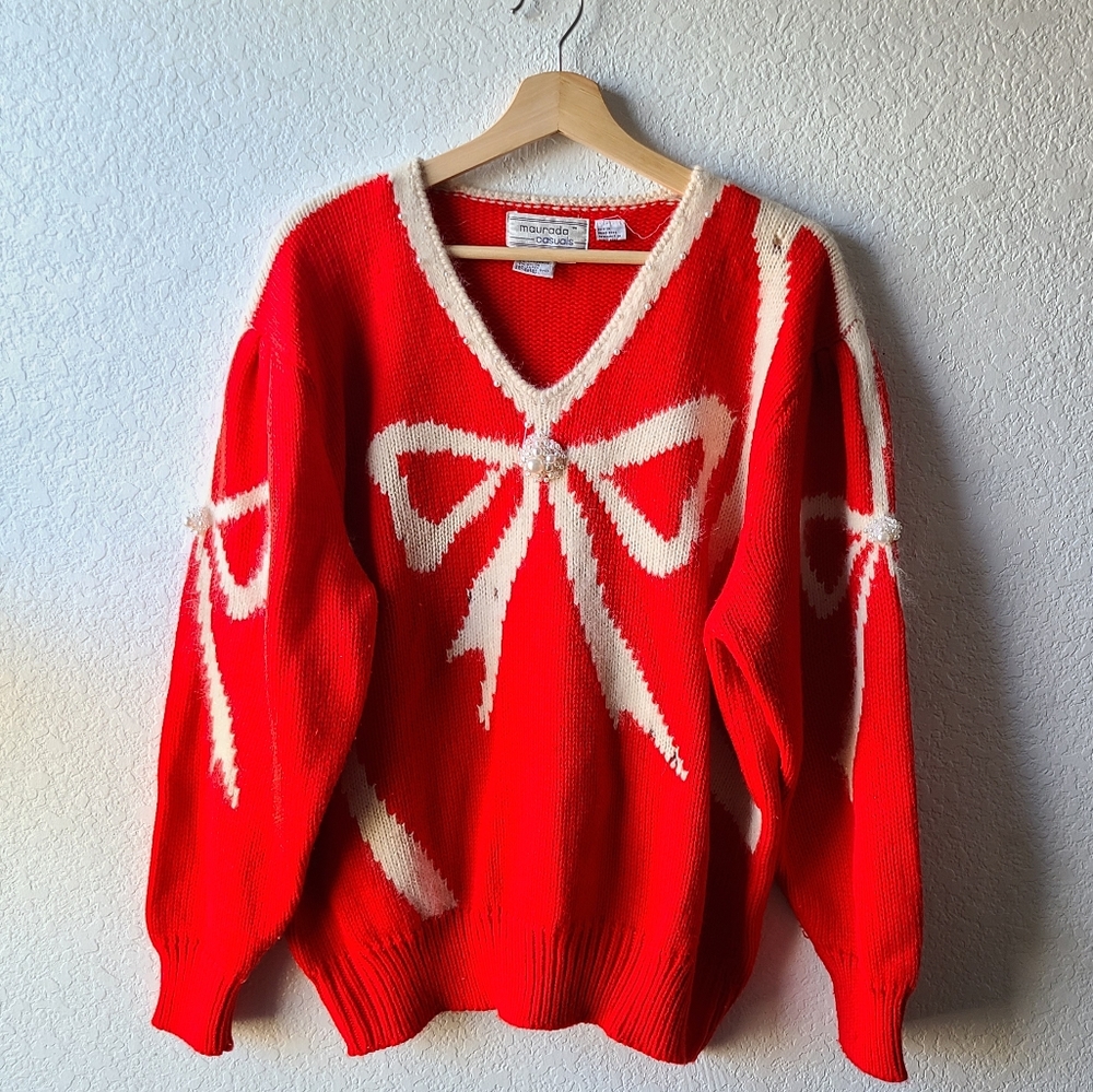 Holiday Bow Pearl Christmas Sweater